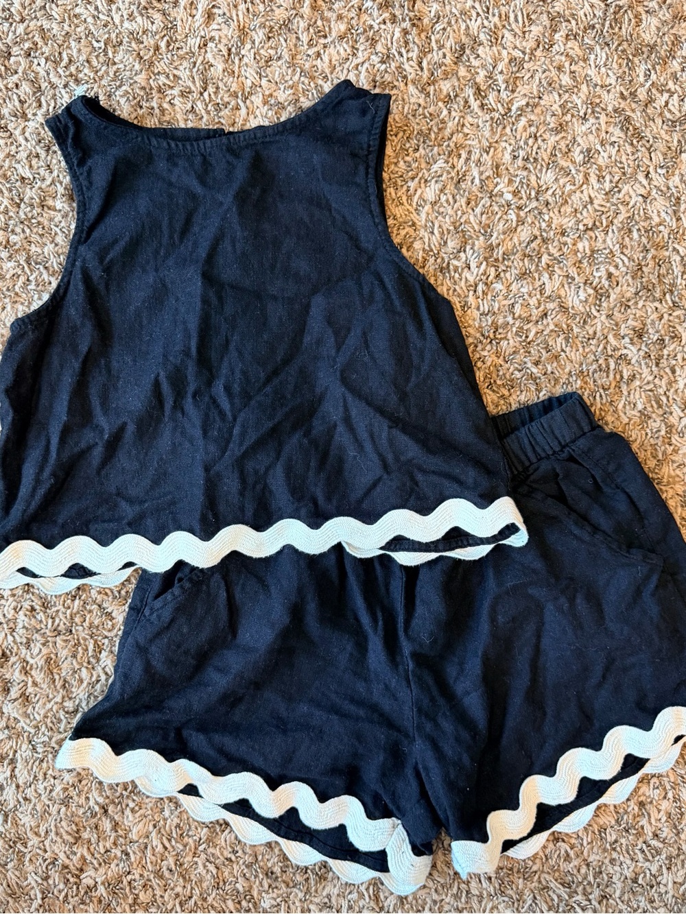 Old Navy Navy Tank Top & Shorts Set with White Scallop Trim